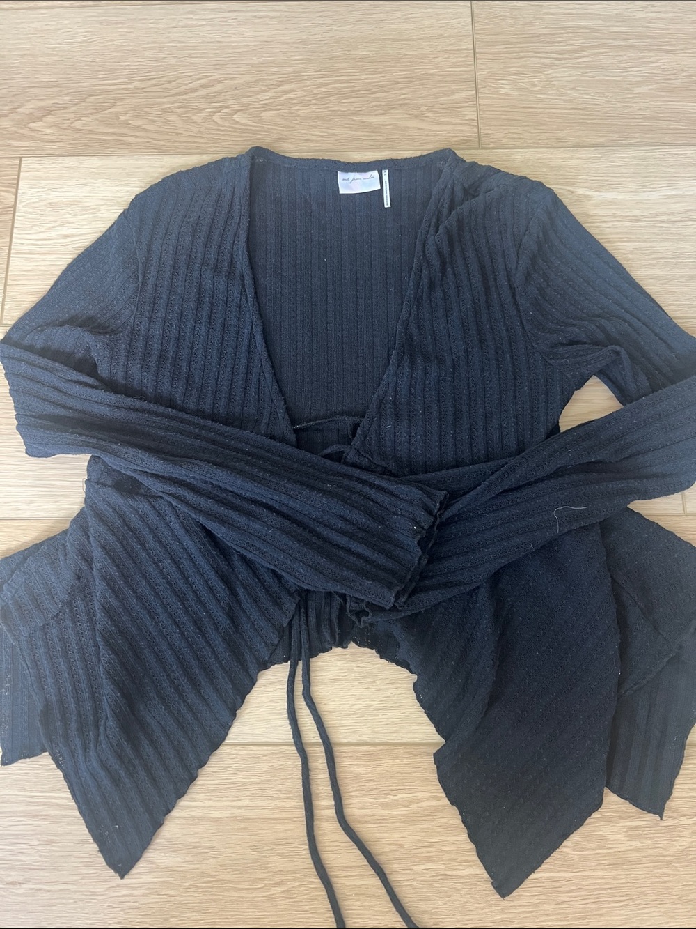 Black Ribbed Wrap Sweater